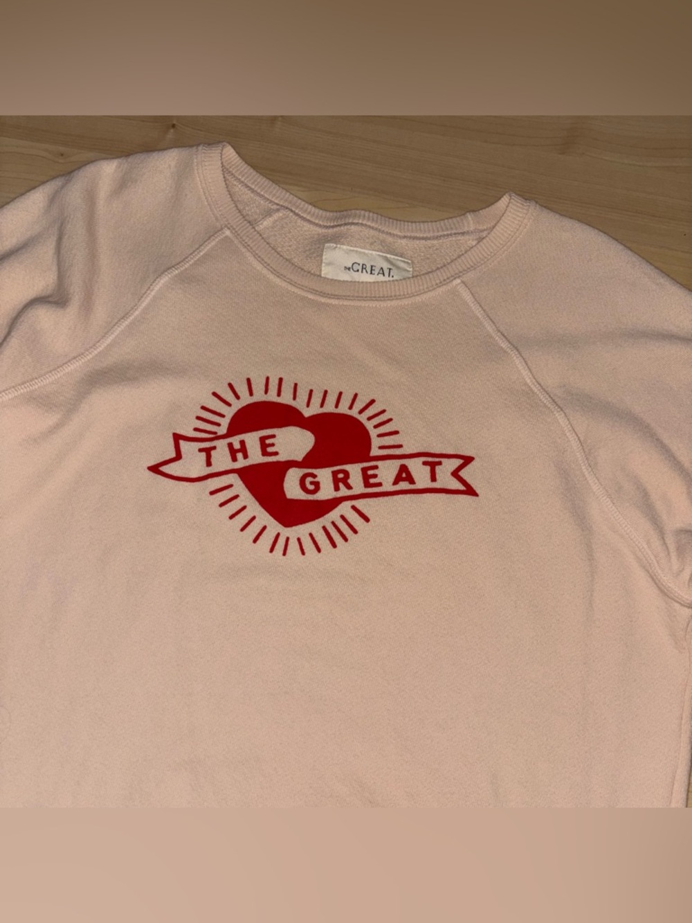 The Great Shrunken Graphic Heart Sweatshirt Sz 1(Small) Whisper Pink 100% Cotton - Picture 5 of 11